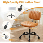 Small Office Computer Desk Chair, Comfy Cute Armlees PU Leather Vanity Rolling Swuvel Task Chair No Arm for Adult, Student