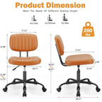 Small Office Computer Desk Chair, Comfy Cute Armlees PU Leather Vanity Rolling Swuvel Task Chair No Arm for Adult, Student