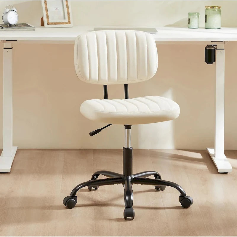 Small Office Computer Desk Chair, Comfy Cute Armlees PU Leather Vanity Rolling Swuvel Task Chair No Arm for Adult, Student