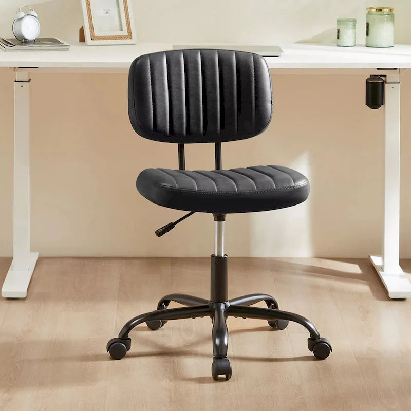 Small Office Computer Desk Chair, Comfy Cute Armlees PU Leather Vanity Rolling Swuvel Task Chair No Arm for Adult, Student