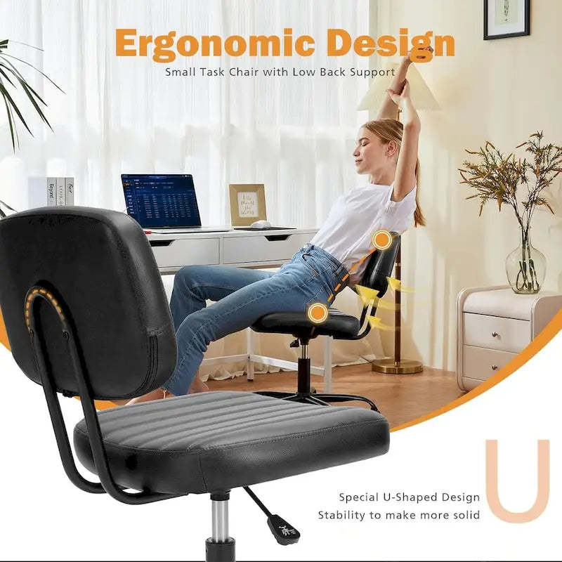 Small Office Computer Desk Chair, Comfy Cute Armlees PU Leather Vanity Rolling Swuvel Task Chair No Arm for Adult, Student