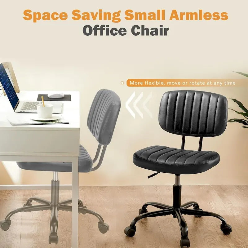Small Office Computer Desk Chair, Comfy Cute Armlees PU Leather Vanity Rolling Swuvel Task Chair No Arm for Adult, Student