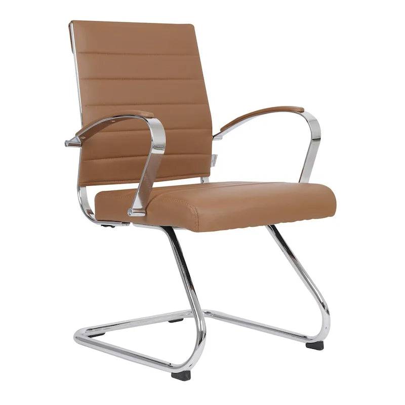 Leather Office Chair with Stainless Steel Sled Base Benmar Series by LeisureMod