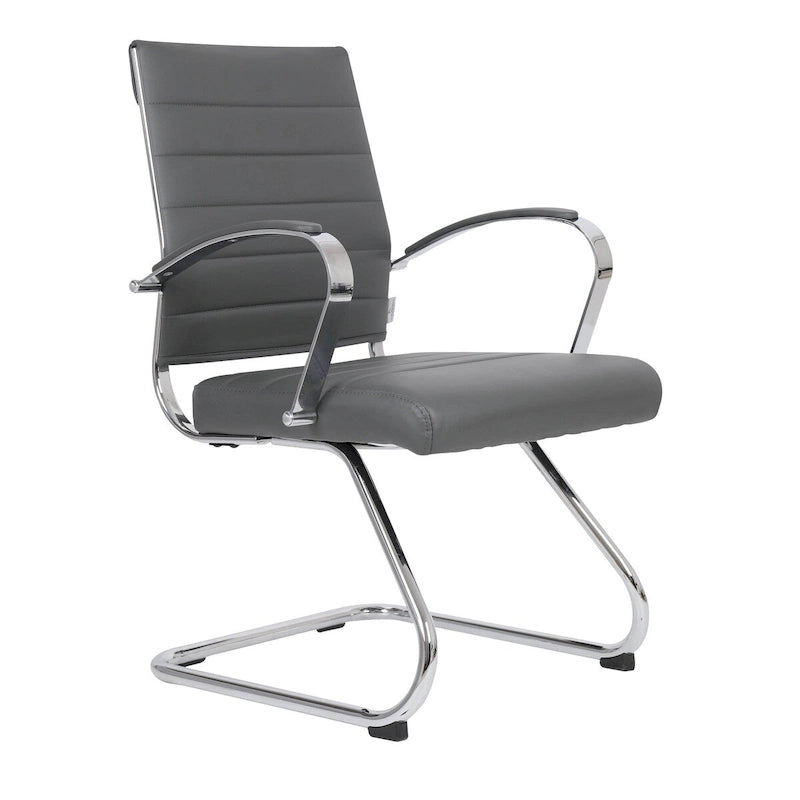Leather Office Chair with Stainless Steel Sled Base Benmar Series by LeisureMod