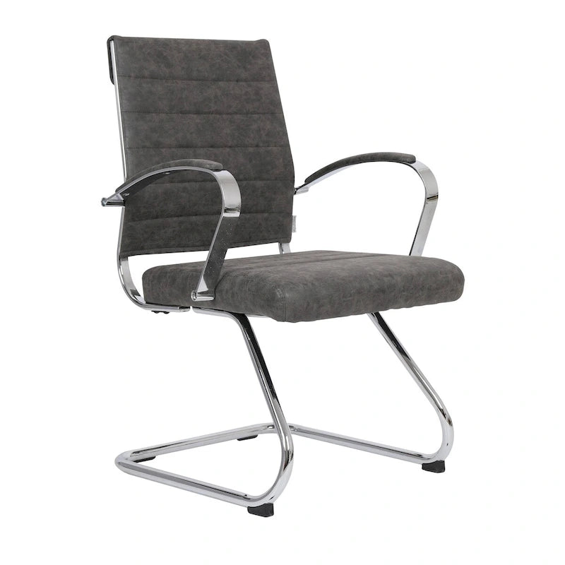 Leather Office Chair with Stainless Steel Sled Base Benmar Series by LeisureMod