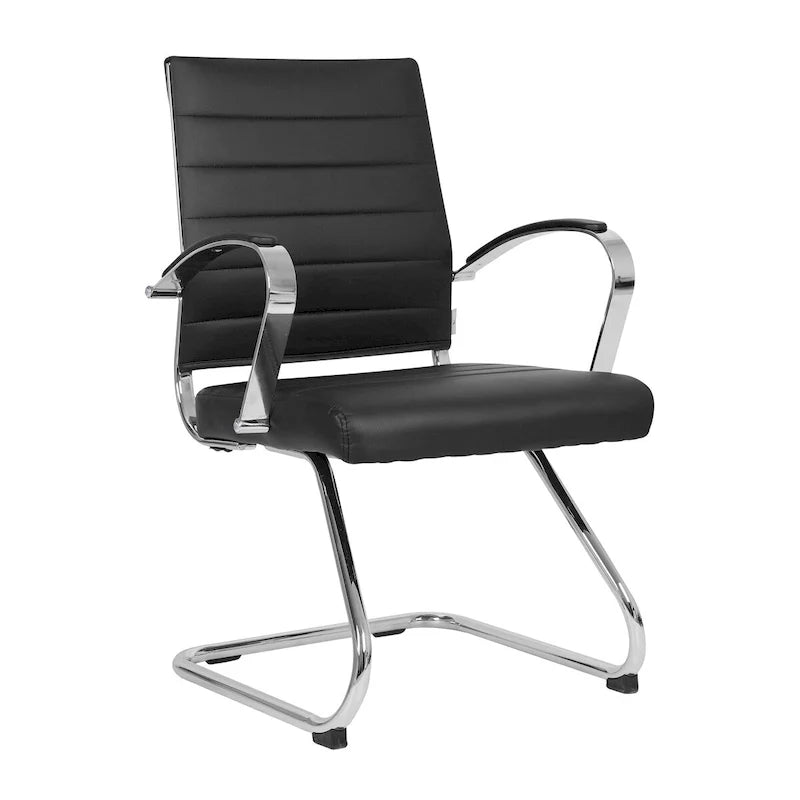Leather Office Chair with Stainless Steel Sled Base Benmar Series by LeisureMod