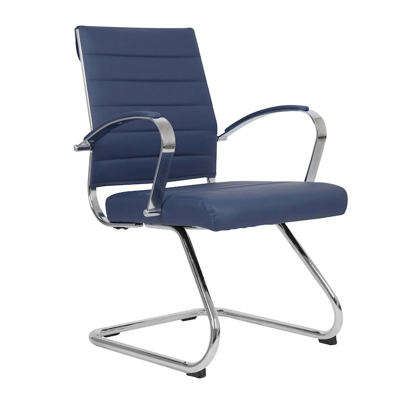 Leather Office Chair with Stainless Steel Sled Base Benmar Series by LeisureMod