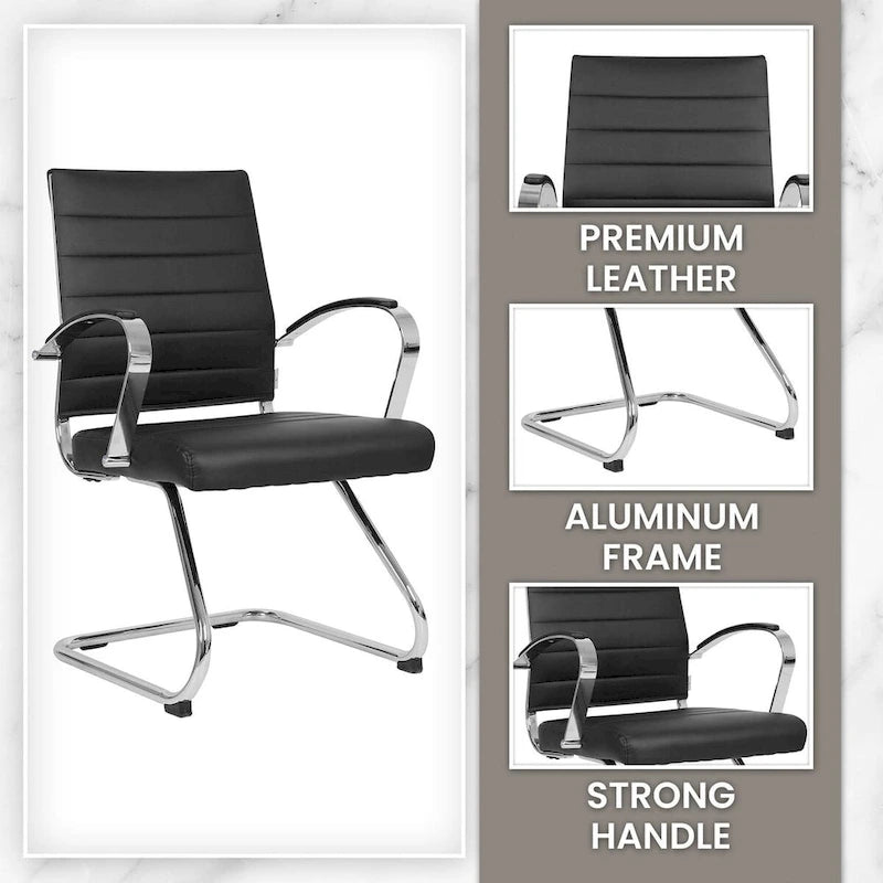 Leather Office Chair with Stainless Steel Sled Base Benmar Series by LeisureMod
