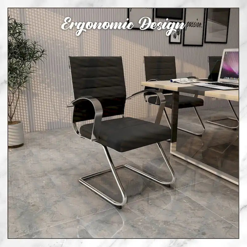 Leather Office Chair with Stainless Steel Sled Base Benmar Series by LeisureMod