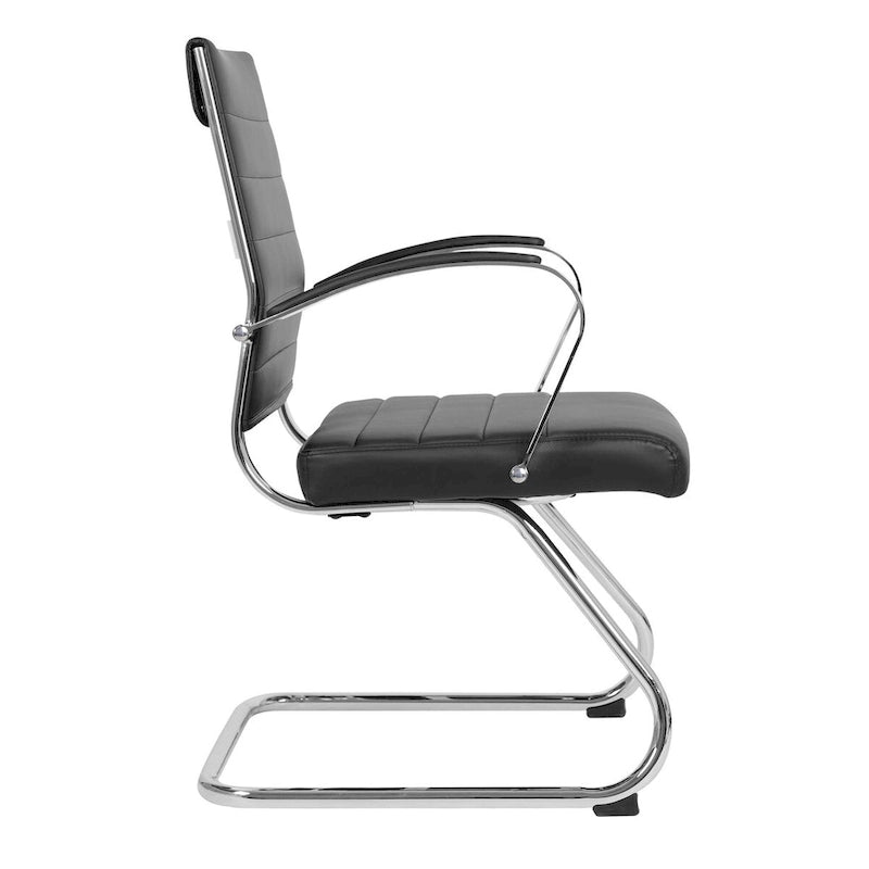 Leather Office Chair with Stainless Steel Sled Base Benmar Series by LeisureMod