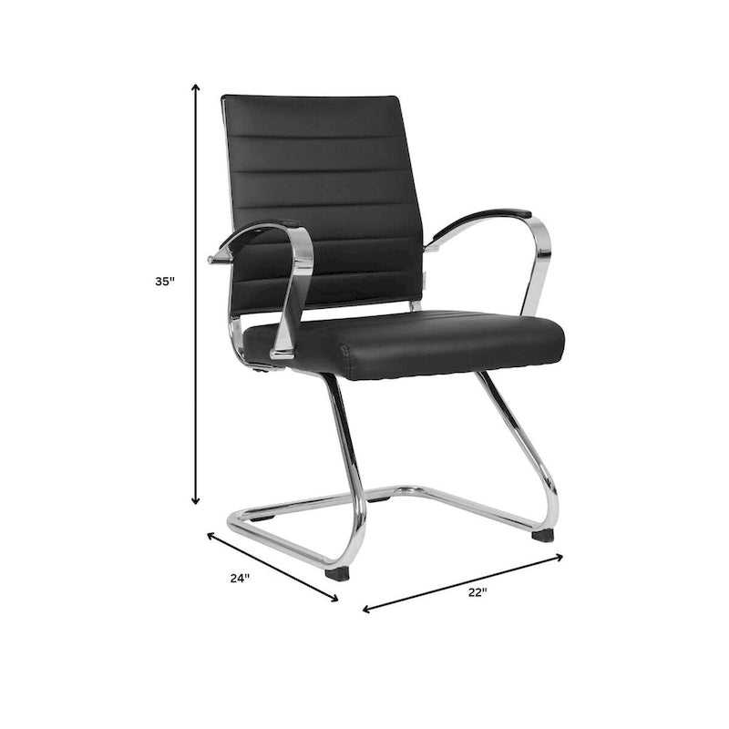 Leather Office Chair with Stainless Steel Sled Base Benmar Series by LeisureMod
