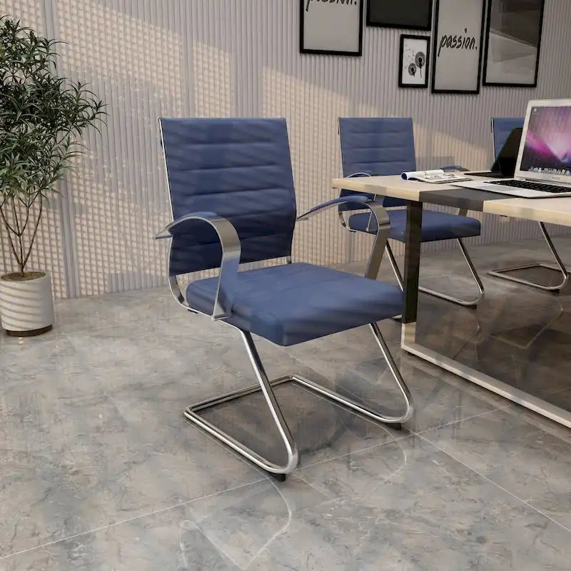 Leather Office Chair with Stainless Steel Sled Base Benmar Series by LeisureMod