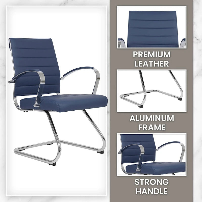 Leather Office Chair with Stainless Steel Sled Base Benmar Series by LeisureMod