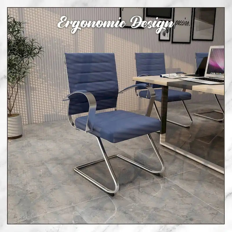 Leather Office Chair with Stainless Steel Sled Base Benmar Series by LeisureMod