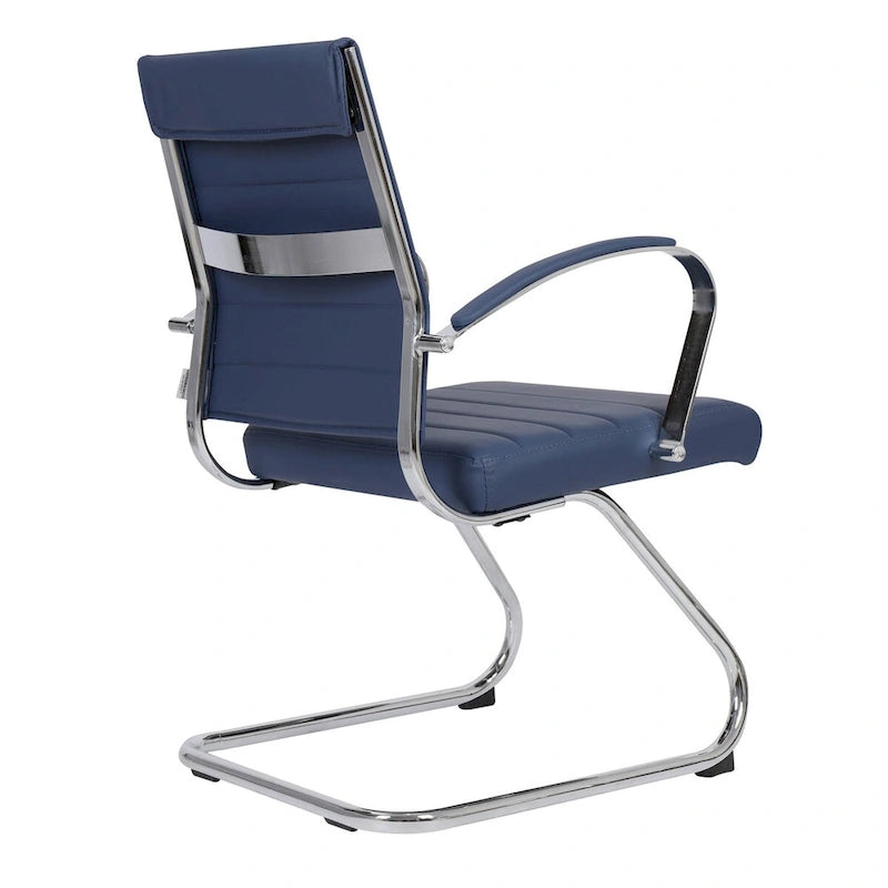 Leather Office Chair with Stainless Steel Sled Base Benmar Series by LeisureMod