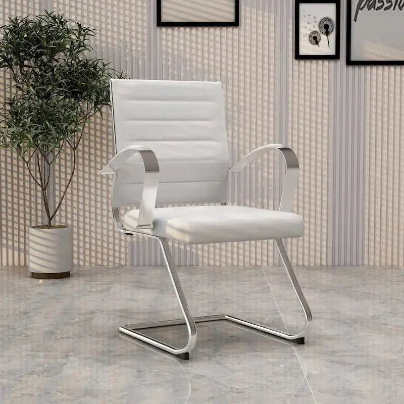 Leather Office Chair with Stainless Steel Sled Base Benmar Series by LeisureMod