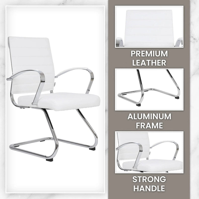 Leather Office Chair with Stainless Steel Sled Base Benmar Series by LeisureMod