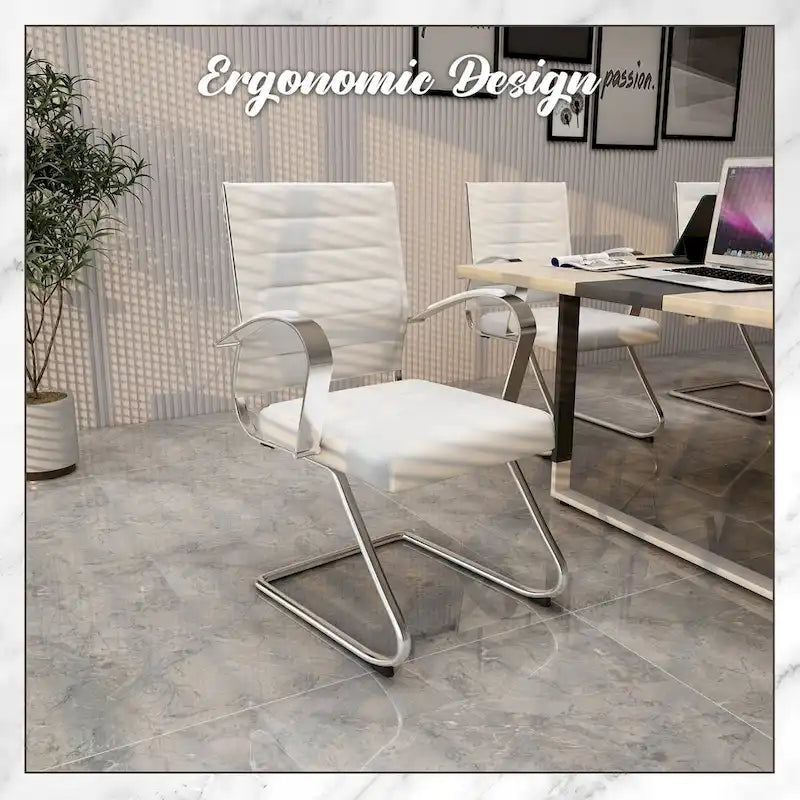 Leather Office Chair with Stainless Steel Sled Base Benmar Series by LeisureMod