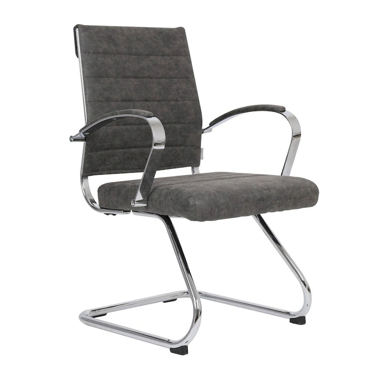 Leather Office Chair with Stainless Steel Sled Base Benmar Series by LeisureMod