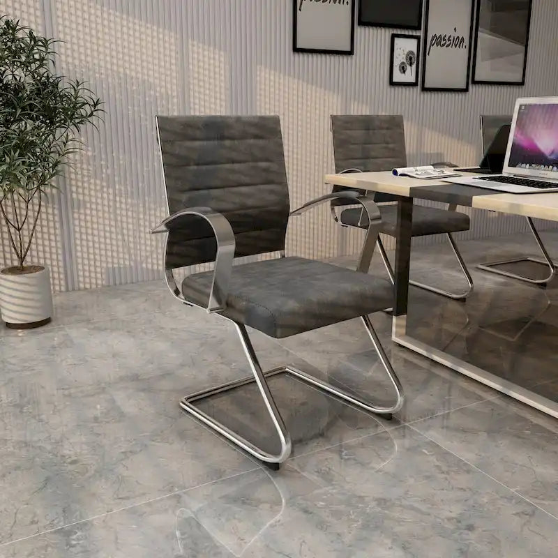 Leather Office Chair with Stainless Steel Sled Base Benmar Series by LeisureMod