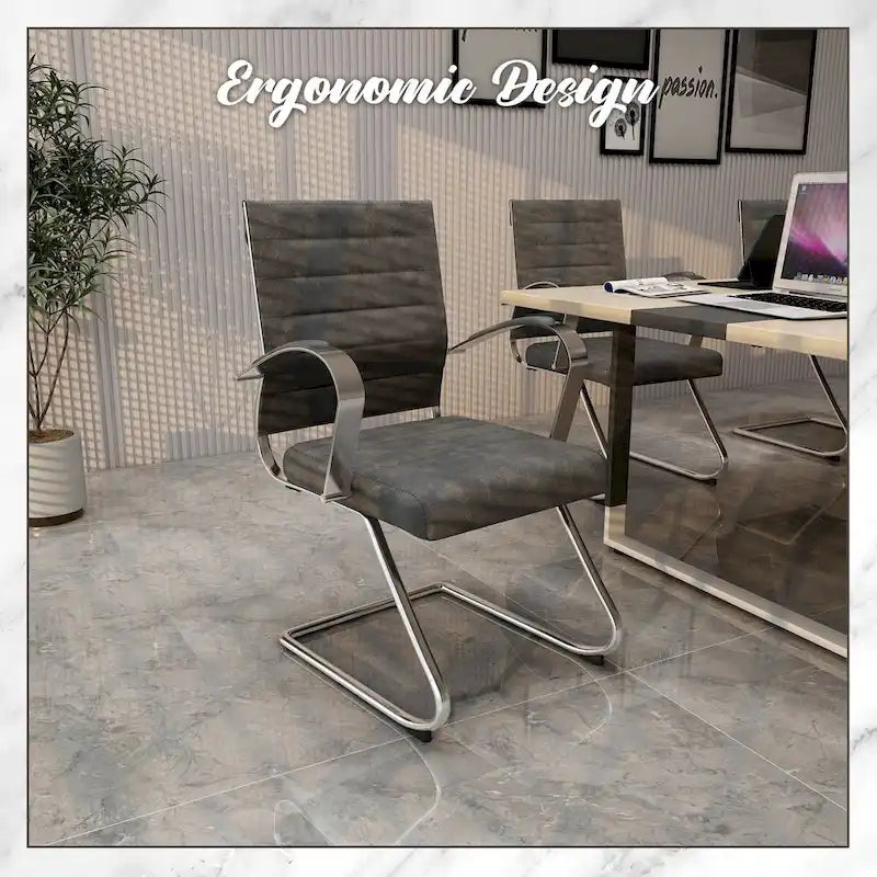 Leather Office Chair with Stainless Steel Sled Base Benmar Series by LeisureMod