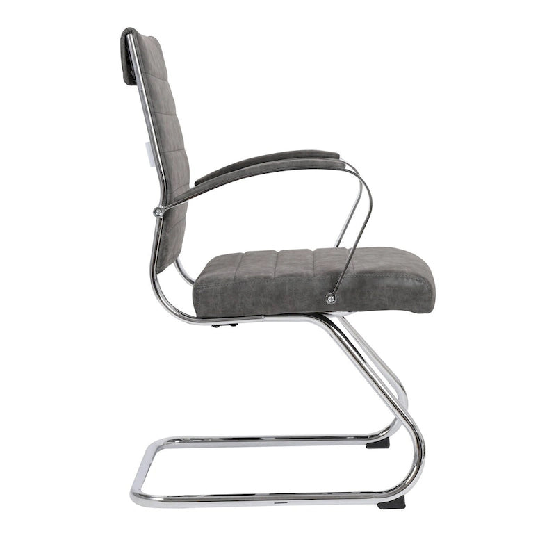 Leather Office Chair with Stainless Steel Sled Base Benmar Series by LeisureMod