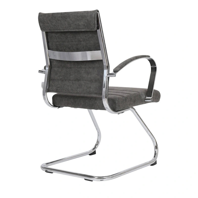 Leather Office Chair with Stainless Steel Sled Base Benmar Series by LeisureMod