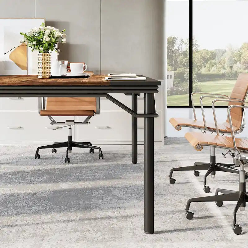 Conference Table with Heavy-Duty Steel Frame for 6-8 People - 78.74  L x 39.37  W x 29.92  H