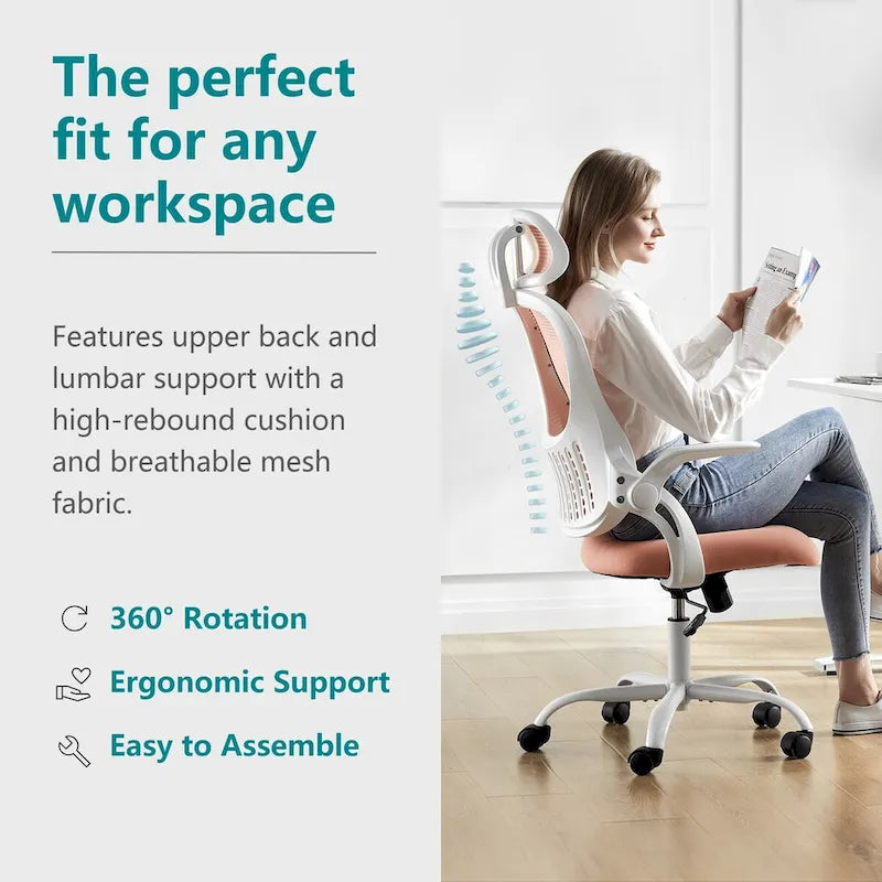 Office chair, comfortable swivel chair with high back, wheels, adjustable headrest