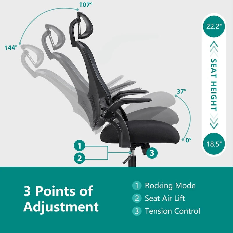 Office chair, comfortable swivel chair with high back, wheels, adjustable headrest