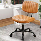 Comfy PU Leather Upholstered Office Chair, Home Desk Chair with Arms & Adjustable Swivel