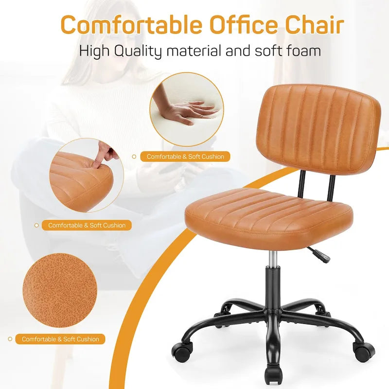 Comfy PU Leather Upholstered Office Chair, Home Desk Chair with Arms & Adjustable Swivel