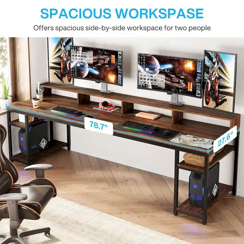 78.7 Inch Extral Long Two Person Desk, Double Computer Desk for Home Office