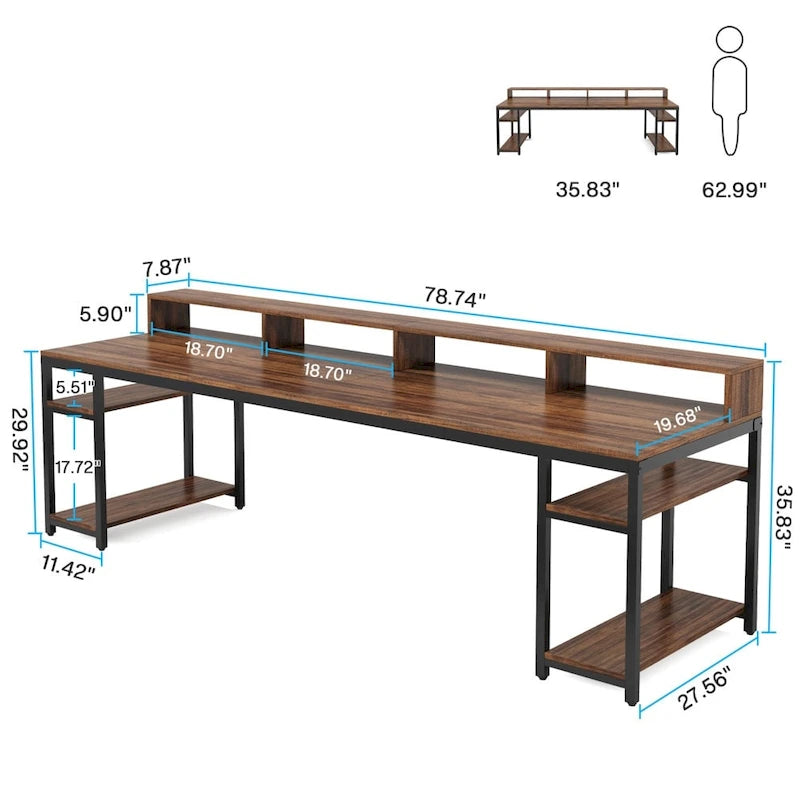 78.7 Inch Extral Long Two Person Desk, Double Computer Desk for Home Office