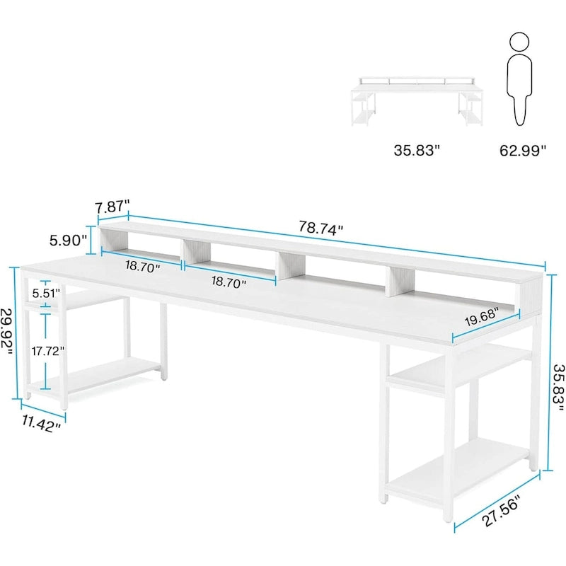 78.7 Inch Extral Long Two Person Desk, Double Computer Desk for Home Office
