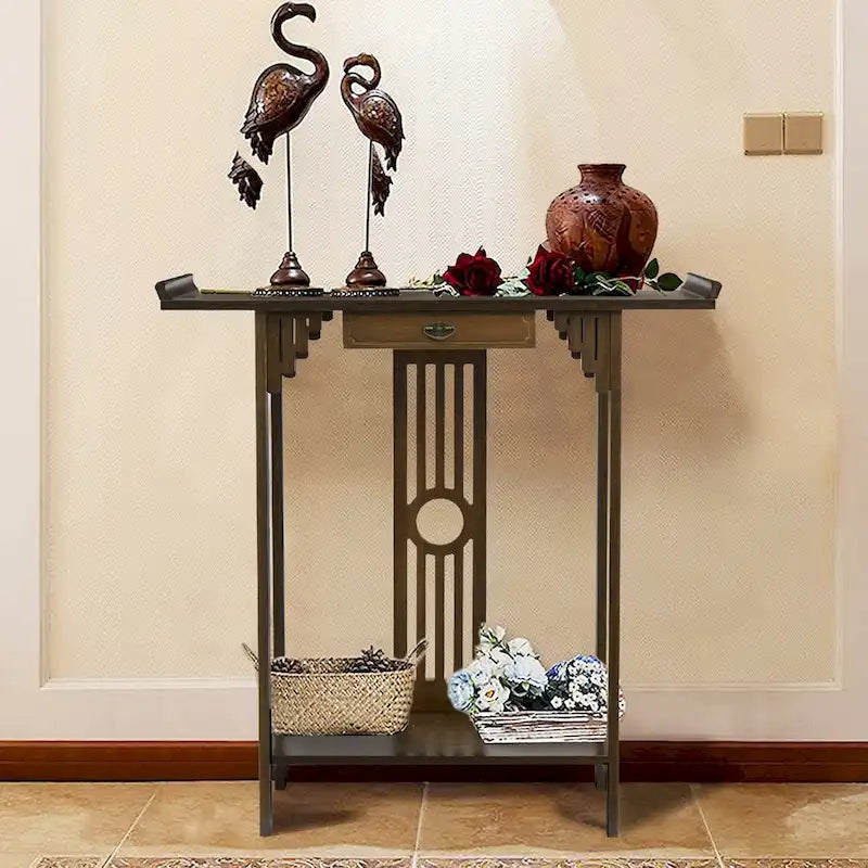Classic Console Table with Drawer Bottom Shelf for Entryway Foyer