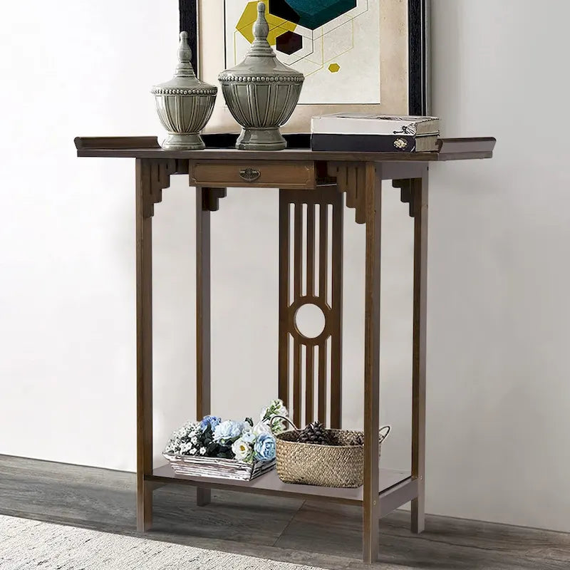 Classic Console Table with Drawer Bottom Shelf for Entryway Foyer