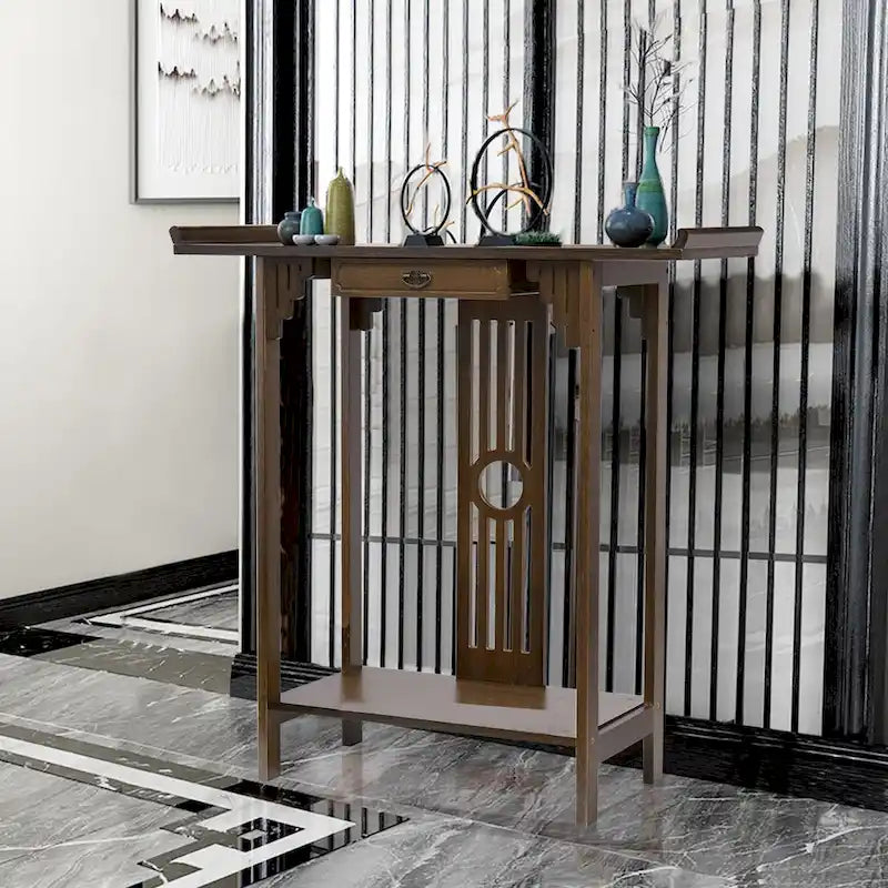 Classic Console Table with Drawer Bottom Shelf for Entryway Foyer