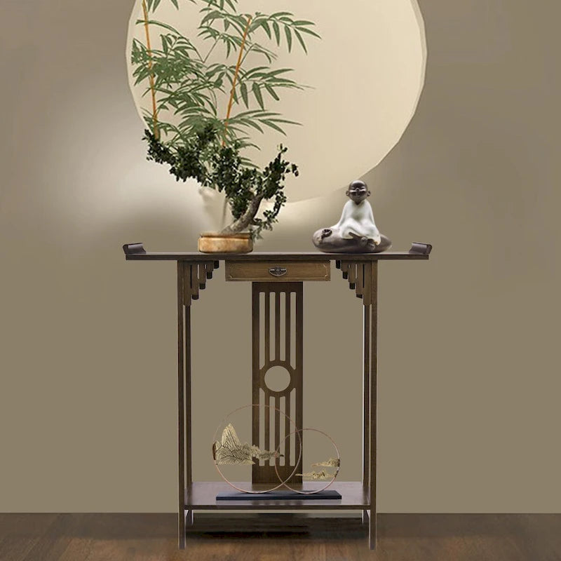 Classic Console Table with Drawer Bottom Shelf for Entryway Foyer