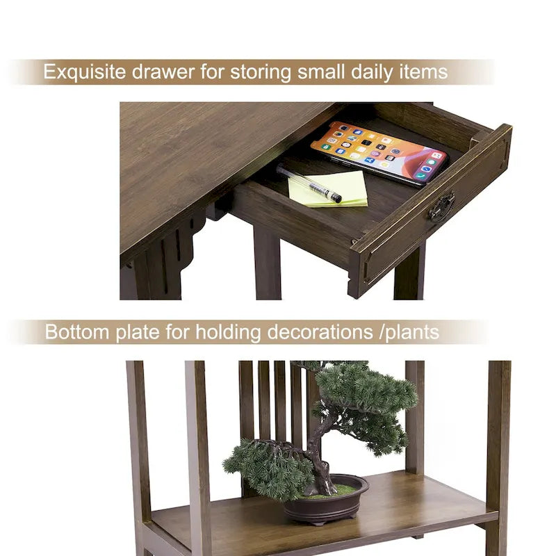 Classic Console Table with Drawer Bottom Shelf for Entryway Foyer