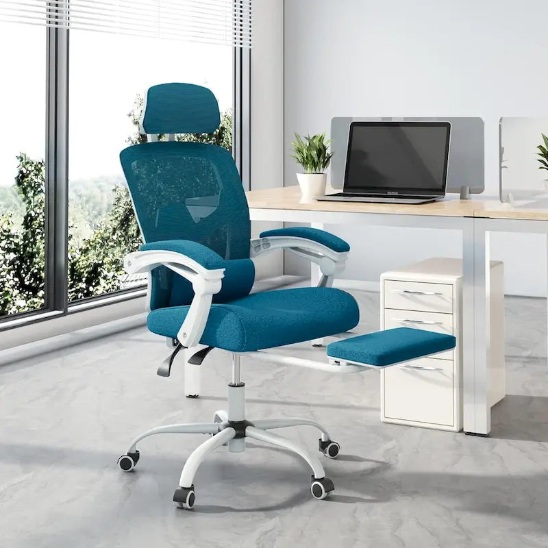 Home Office Desk Chair with Footrest, High-Back Mesh Reclining Chairs with Headrest for Home, Office, Gaming, Student