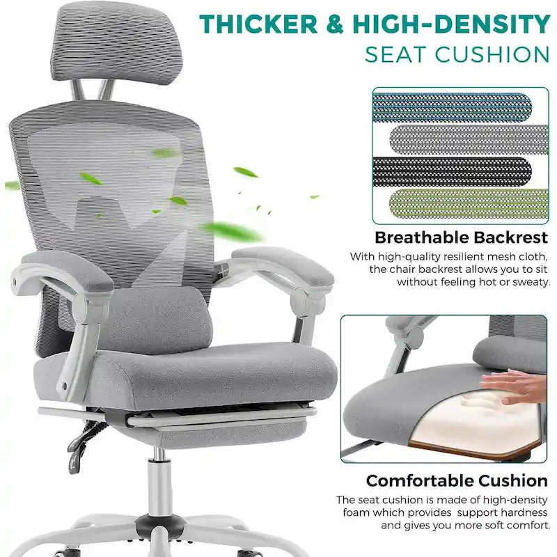 Home Office Desk Chair with Footrest, High-Back Mesh Reclining Chairs with Headrest for Home, Office, Gaming, Student