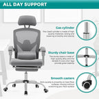 Home Office Desk Chair with Footrest, High-Back Mesh Reclining Chairs with Headrest for Home, Office, Gaming, Student