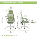 Home Office Desk Chair with Footrest, High-Back Mesh Reclining Chairs with Headrest for Home, Office, Gaming, Student