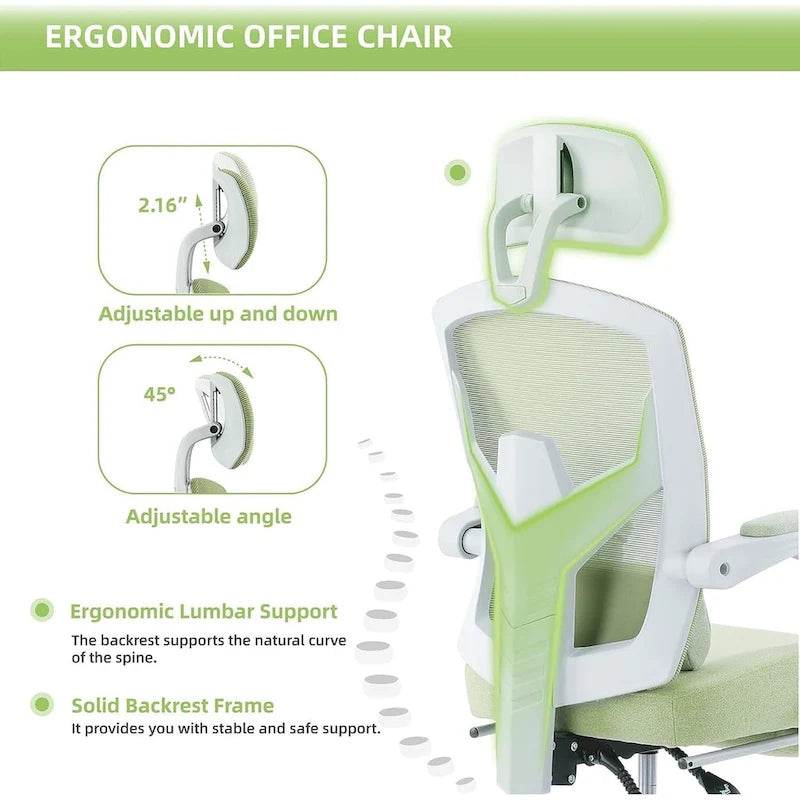 Home Office Desk Chair with Footrest, High-Back Mesh Reclining Chairs with Headrest for Home, Office, Gaming, Student