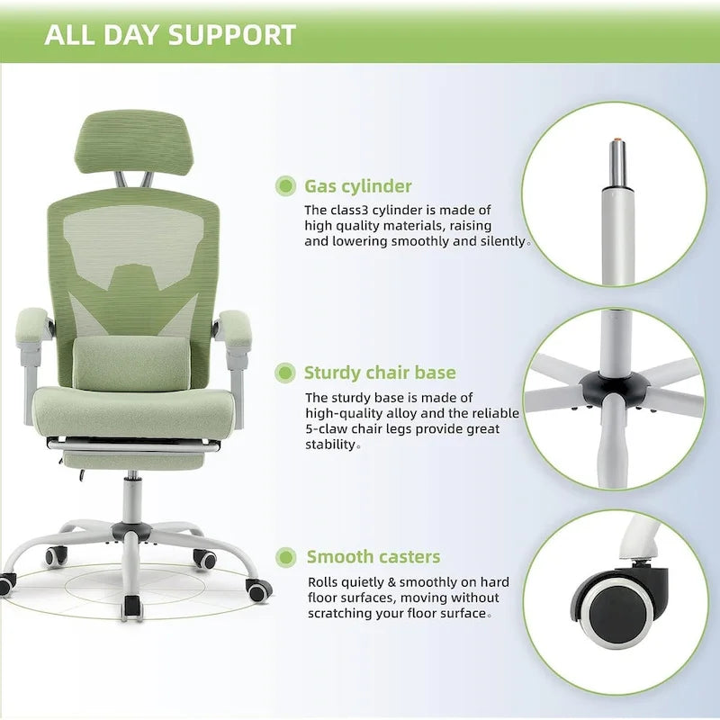Home Office Desk Chair with Footrest, High-Back Mesh Reclining Chairs with Headrest for Home, Office, Gaming, Student
