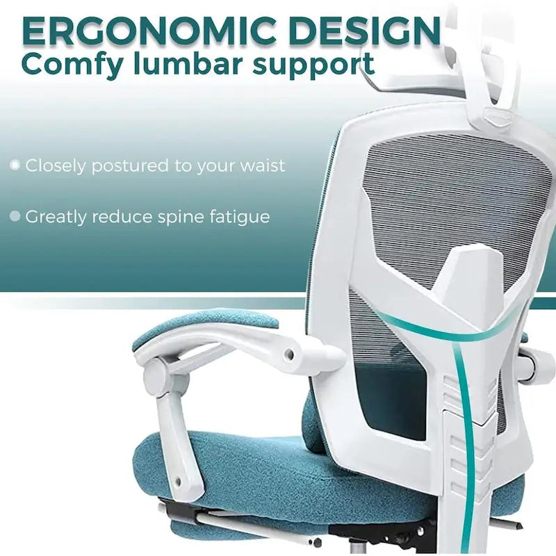 Home Office Desk Chair with Footrest, High-Back Mesh Reclining Chairs with Headrest for Home, Office, Gaming, Student