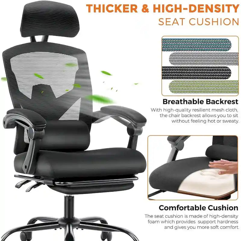 Home Office Desk Chair with Footrest, High-Back Mesh Reclining Chairs with Headrest for Home, Office, Gaming, Student