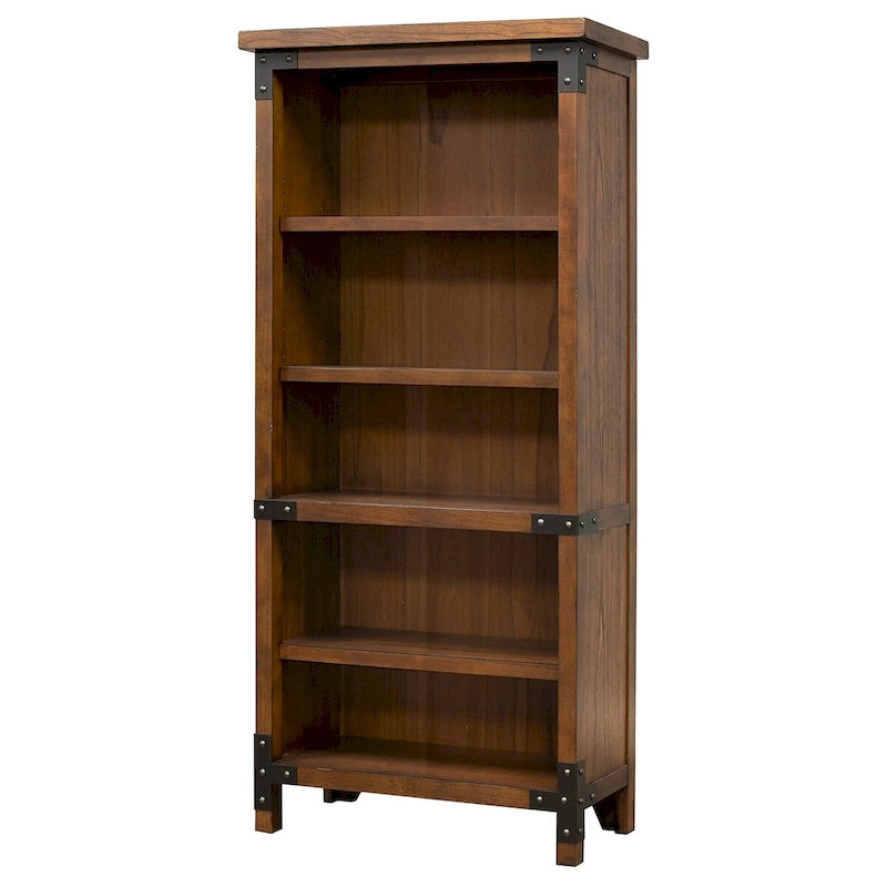 Addison Rustic Open Bookcase, Office Shelving, Storage Cabinet, Brown - 34 W x 72 H x 15 D
