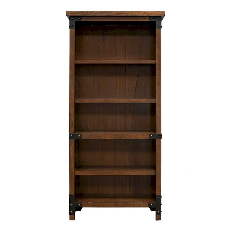 Addison Rustic Open Bookcase, Office Shelving, Storage Cabinet, Brown - 34 W x 72 H x 15 D